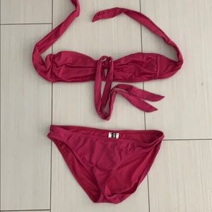 DKNY Hot Pink Bikini Set Tie Back Top Classic Bottom Size M